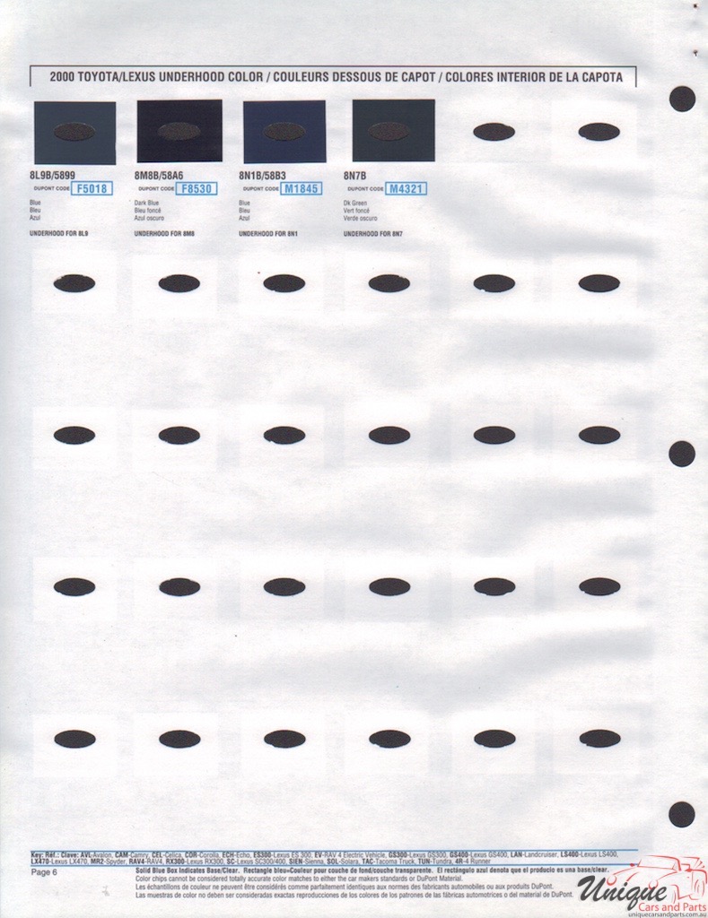 2000 Toyota Paint Charts DuPont 6